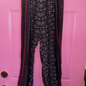 Gypsies & Moondust Navy Blue Paisley Floral Wide‎ Leg Boho Palazzo Pants Large